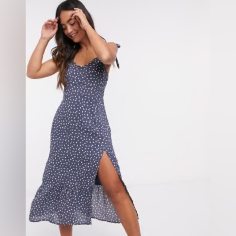 Abercrombie Blue Dot Midi Slip Dress XS